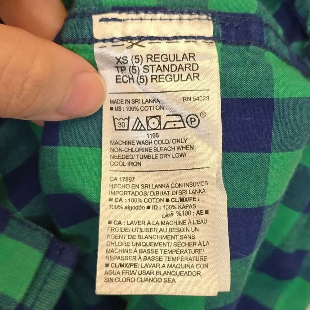Old Navy Boys XS Classic Shirt Green Blue Plaid Short Sleeve Button Up Shirt